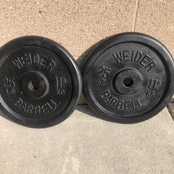 Vintage Weider Barbell Pair of Standard 25 Lb Plates 50lbs total weight