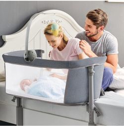Baby Bassinet Bedside Sleeper, Easy to Assemble Bassinets for Baby/Infants, Height Adjustable Bedside Bassinet for Newborn Baby 