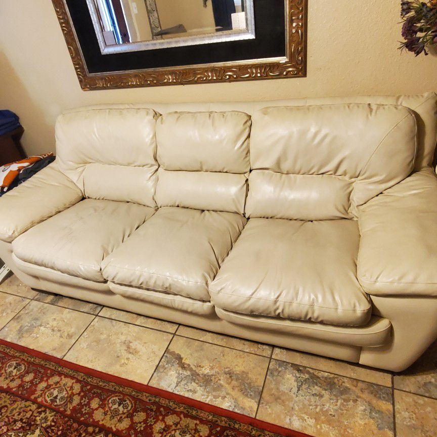 Cream Color Leather 3-Seater Couch
