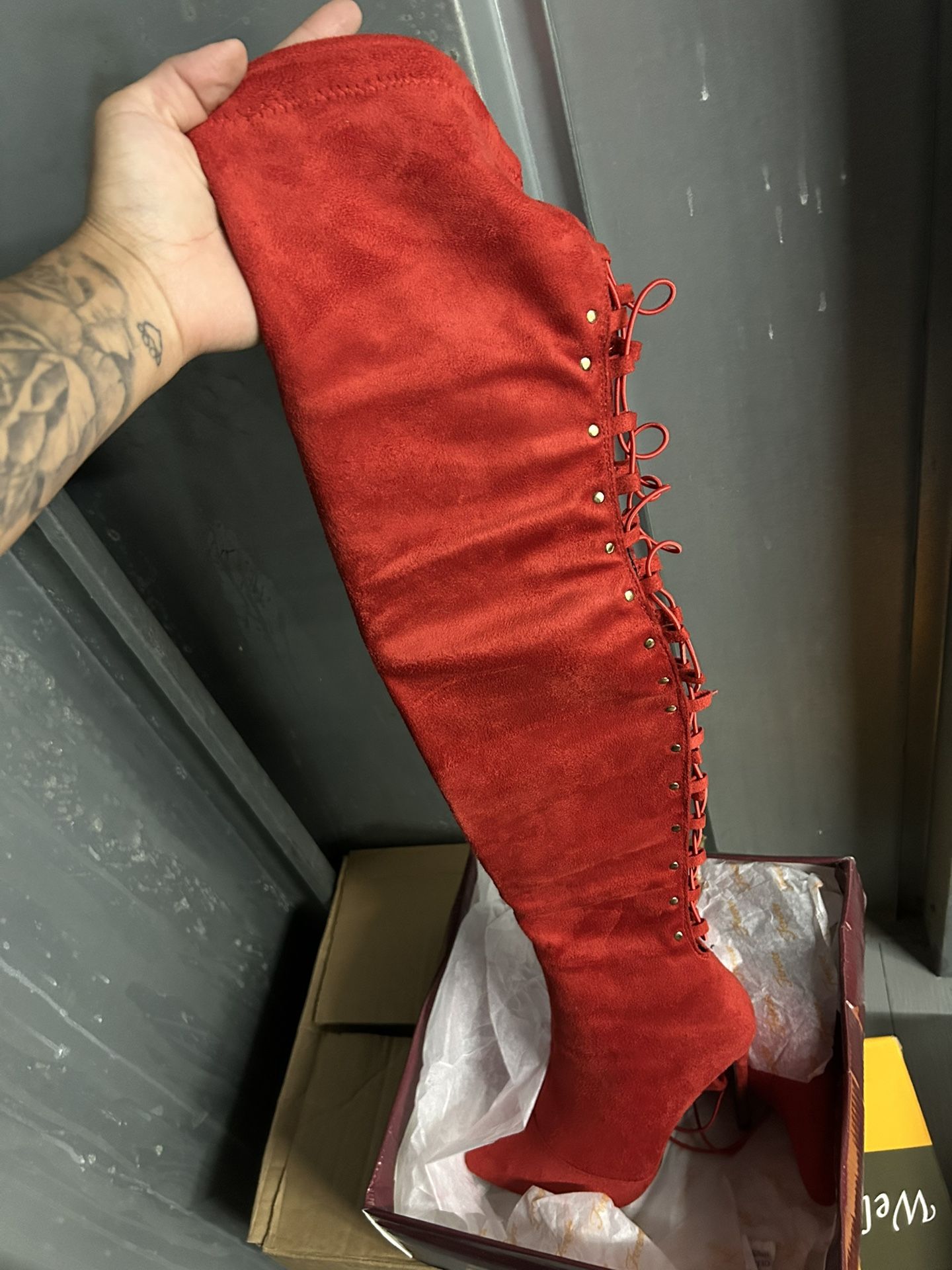 Red Thigh high heels