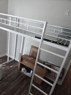 White Metal Loft Bed Frame