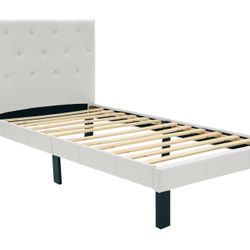 Twin Size Bed Frame Faux Leather Black Or White / New In Box