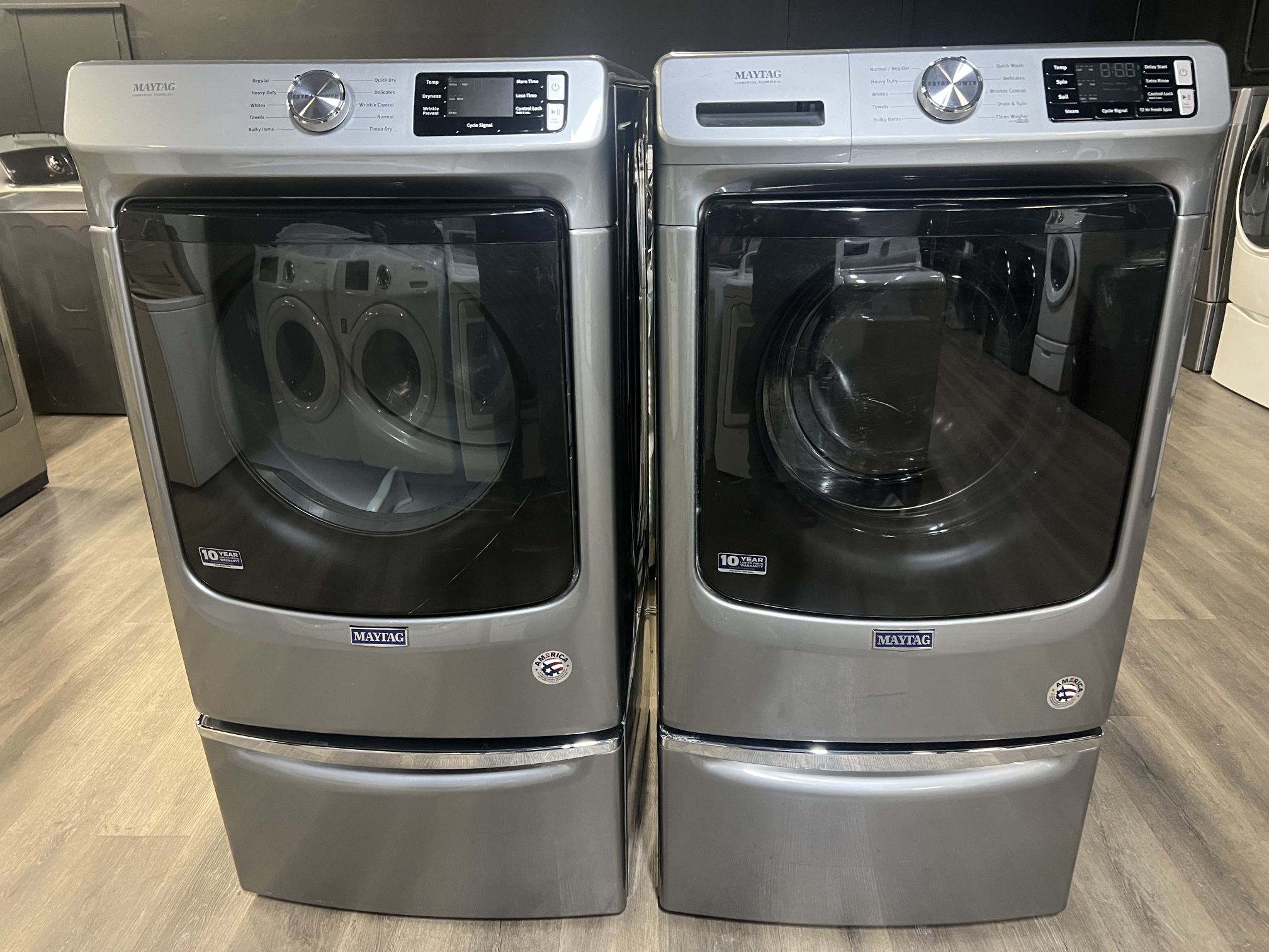 front load washer and dryer on pedestals