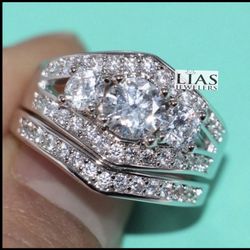 New 18k White Gold Wedding Ring Set 