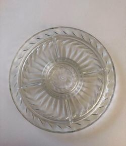 10” Serving Platter Glass with Divided Sections • Quality Vintage Heavy Cut Glass