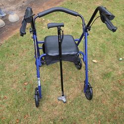 Rollator Walker And Excellent Condition And With Basket And Hurricane Straight Cane
