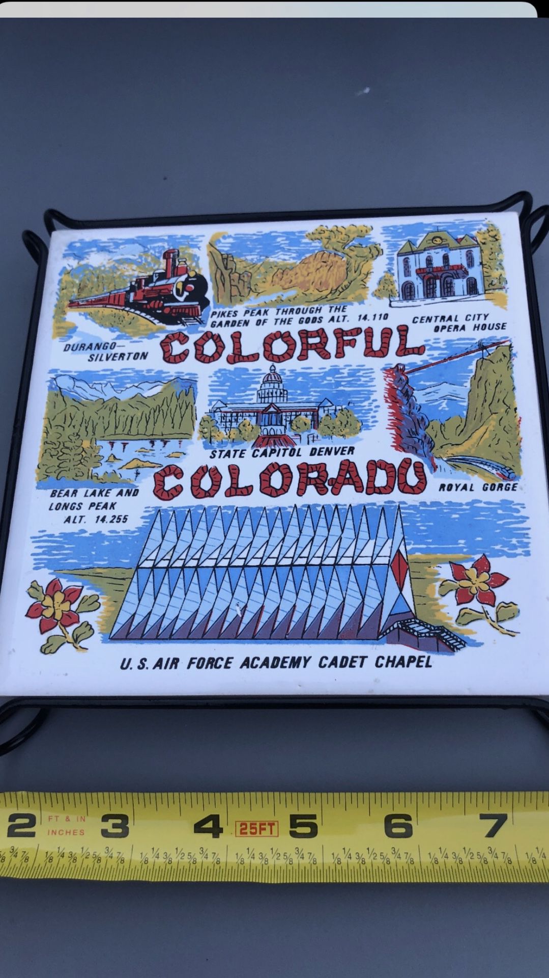 Vintage ceramic trivet, State of Colorado