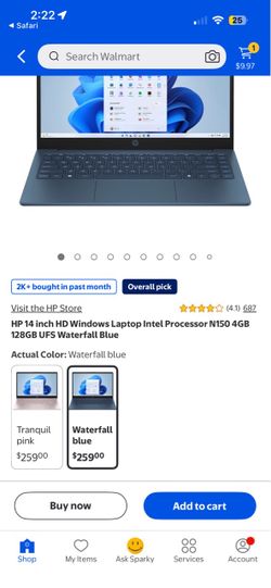 HP 14-inch HD Laptop Waterfall Blue