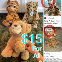 $15 For All Like New Build A Bear 🐻 Disney Lion 🦁 Kingdom + Tiger 🐯 and Cheetah 🐆 all in mint co