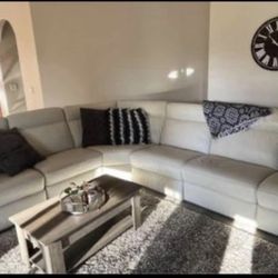 Sectional White Leather Couch 