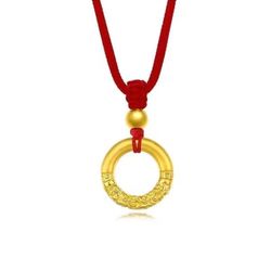 Ins simple circle peace buckle pendant woven necklace women’s and men’s gold hoop circle this year red rope couple peace buckle pendant