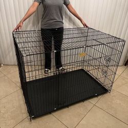 New In Box 48x29x31 Inch Tall 2 Door Folding Collapsible Dog Cage Crate Kennel With Divider And Removable Tray 