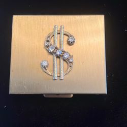 Vintage Gold Tone And Rhinestone $ Coin Case
