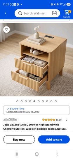 Jolie Vallee Fluted 2 Drawer Nightstand with Charging Station