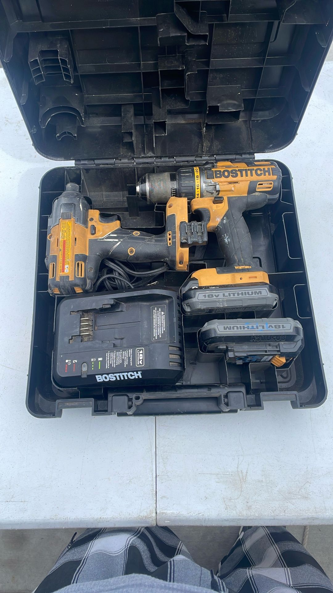 Bostitch impact plus drill two batteries one charger awesome for having around the house or work related