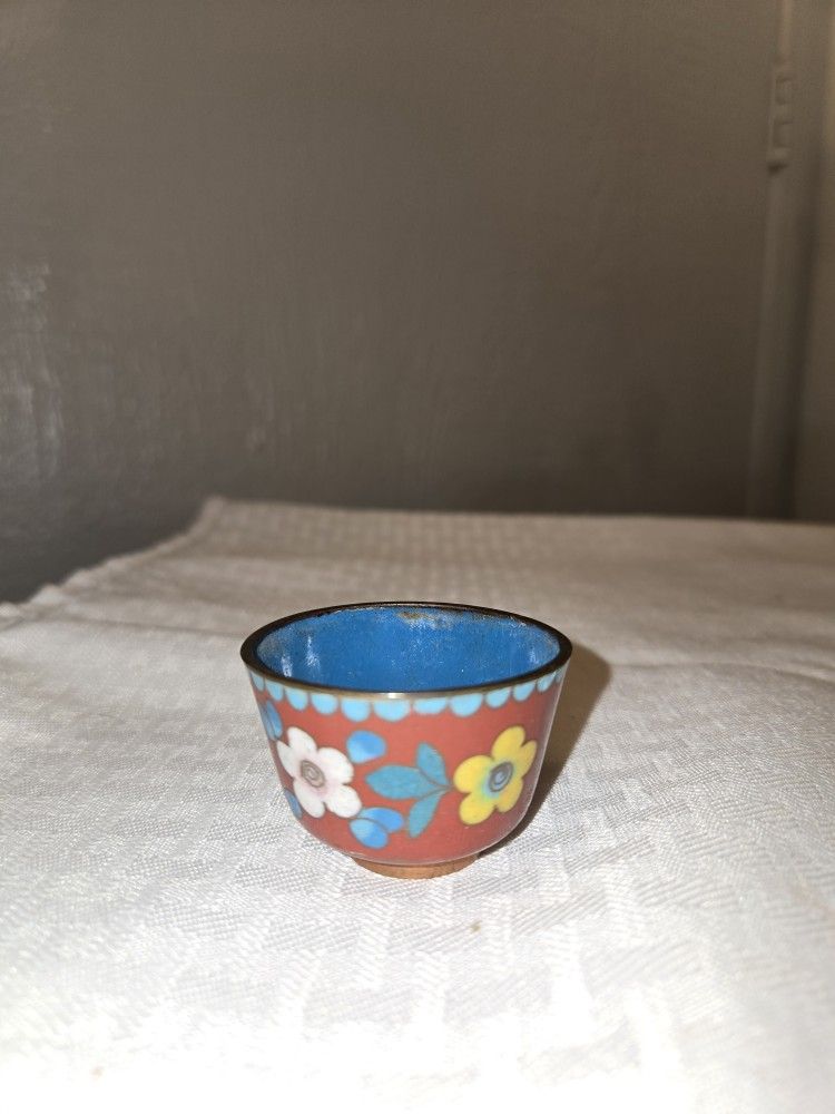 Chinese Enamel Copper Miniature Tea Sake Cup.