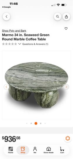 Poly and Bark Marmo 34 in. Seaweed Green Round Marble Coffee Table