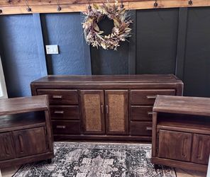 🤎 dresser set nightstands night stands end table side brown mesita bedside drawers mcm
