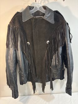 • Vintage Park V Leather Fringe Motorcycle Jacket - Size 40 (Made in USA)