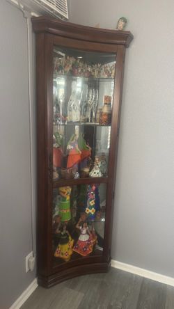 Dark Wood Corner Curio Display Cabinet