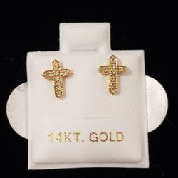 14kt Gold Cross Diamond Studs 