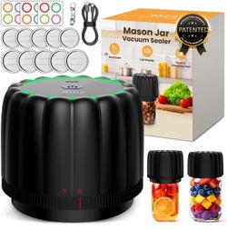 2026 Upgraded Electric Mason Jar Vacuum Sealer Kit with Wide and Regular Mouth Mason Lids -80kpa Automatic Vacuum Pump 2500mAh Battery One Touch Canni