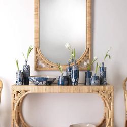 Jamie Young Rattan Console and Mirror WORTH 2K