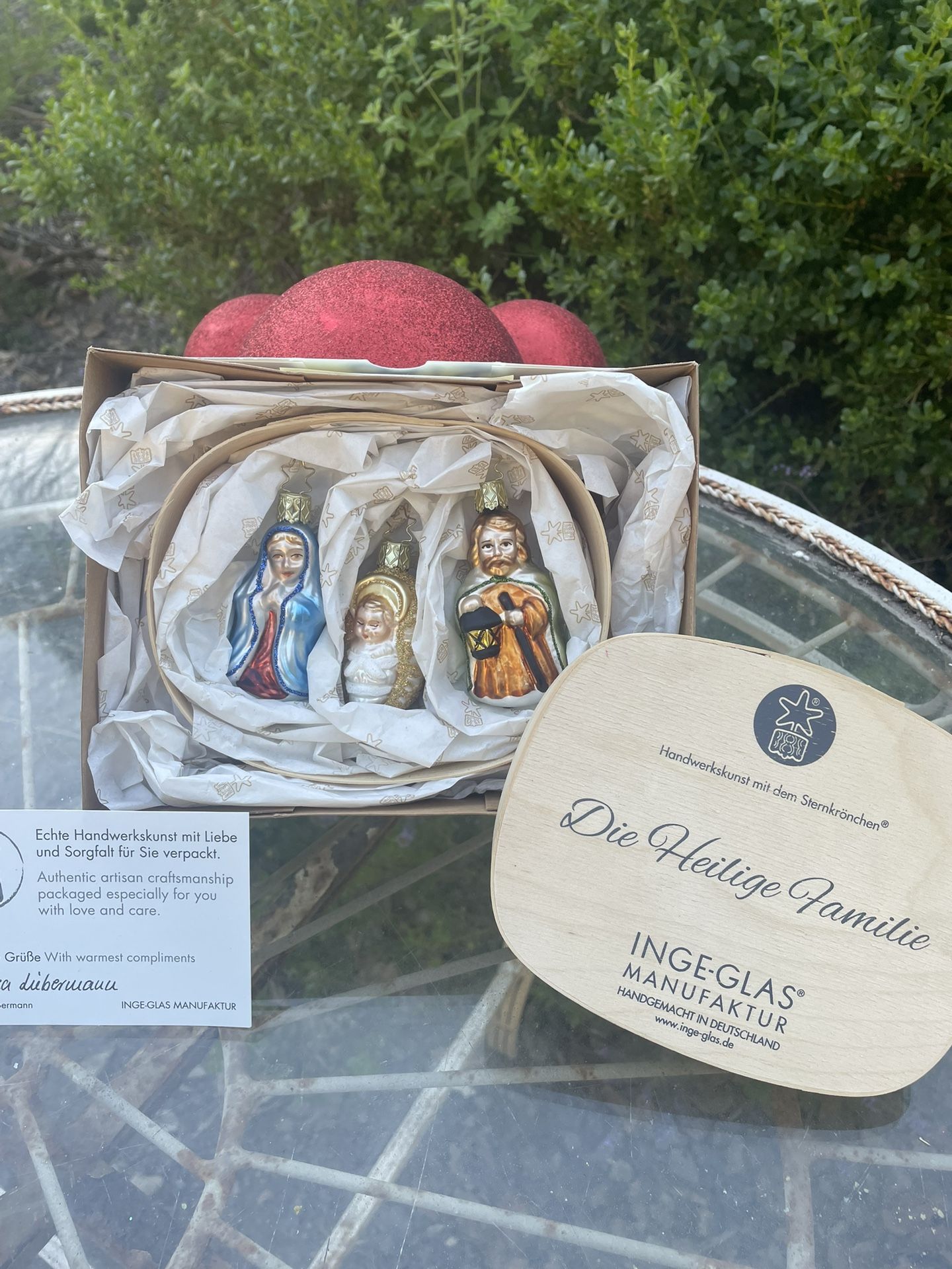 Hand blown Glass Christmas Ornaments Nativity Set Inge Glas