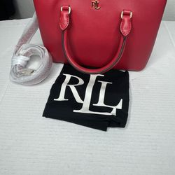 New Ralph Lauren Red Leather Tote Shoulder Hand Bag 