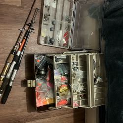 Fishing Stuff Tackle Box Poles Lures Weights Rod Reel $40 For All!!