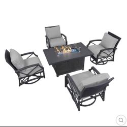 5 PCs OUTDOORS Gas Fit Propane Firepits Table and Chairs/52 Inch Gas Fire Pits Outdoors, Square Fire
