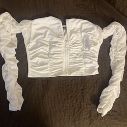 SHEIN White Ruched Cold Shoulder Crop Top Size M