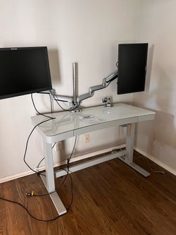 DESKS for sale (standing; glass top, L shaped)