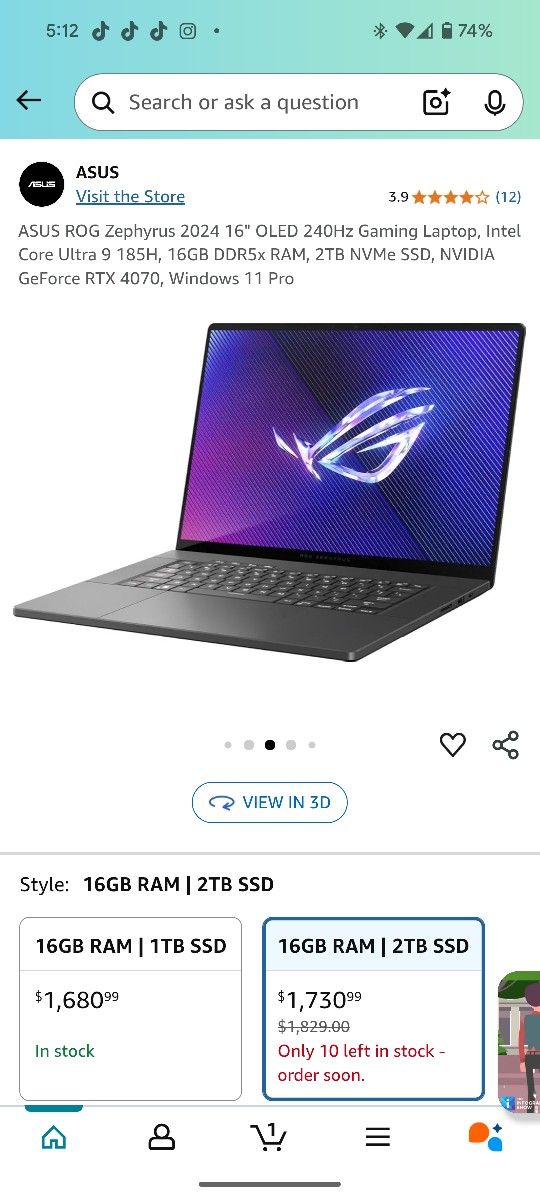 ROG Zephyrus G16 2024 2TB SSD Model Firm On Price