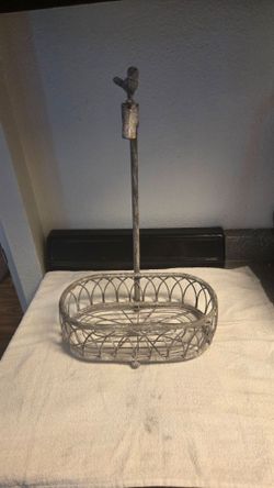 Rustic Metal Wire Basket with Bird Topper