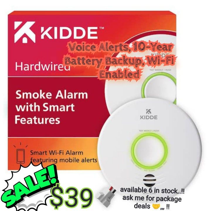 Kidde
Hardwired Smoke Detector with Smart Features and Voice Alerts, 10-Year Battery Backup, Wi-Fi Enabled