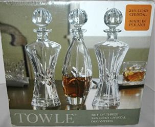 Never Used Towle Set of Three 24% Lead Crystal Decanters
