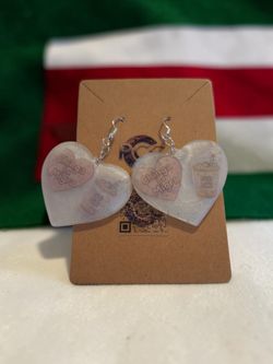 Handmade Resin Heart Earrings – "Chinga La Migra" & "No Ice" Drink Design