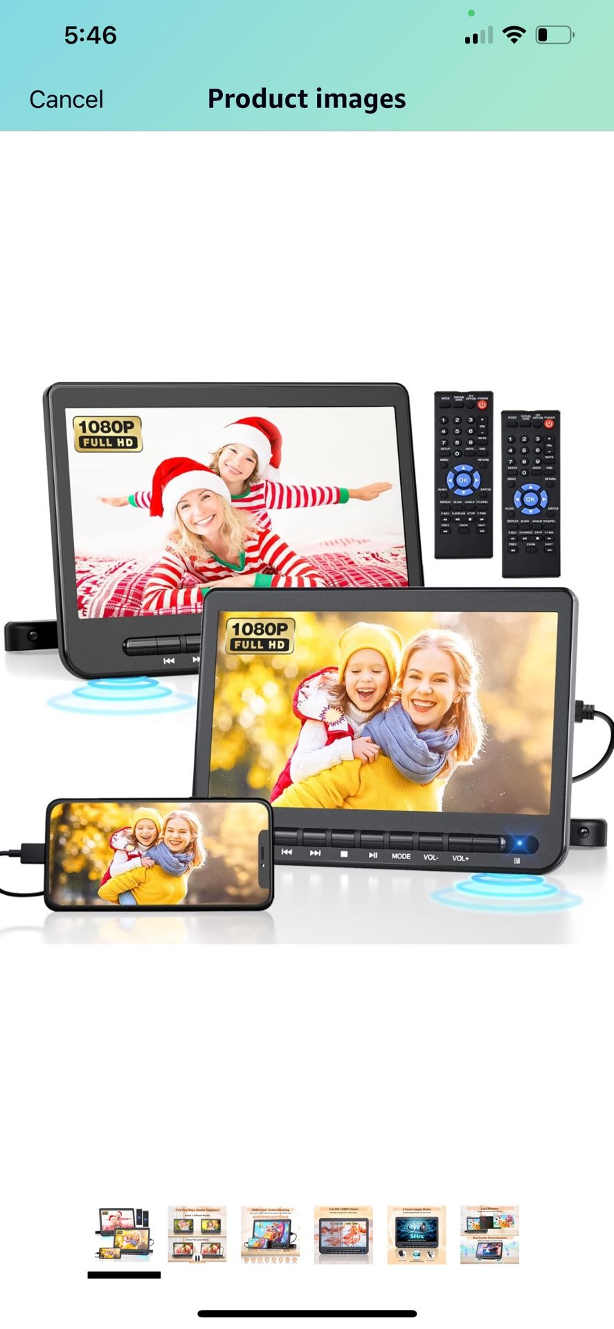 10.5" Dual Portable DVD Player for Car with 1080P HDMI Input, DESOBRY Rechargable Car DVD Player Dual Screen Play A Same or Two Different Movies, 5-Ho
