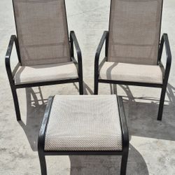 PAIR of RECLINING PATIO CHAIRS with OTTOMAN ..... "USED, NORMAL WEAR"