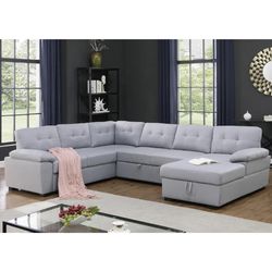 Big U Shape Sectional Couch 🛋️ Dark Gray & Light Gray Available Brand New In Box With Storage And Pull Out Bed 