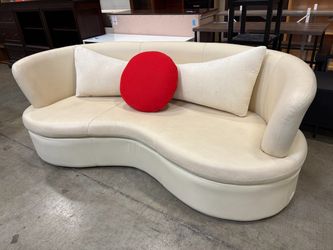 DINGMEI Modern Ivory Leather Kidney Shaped High Back Sofa