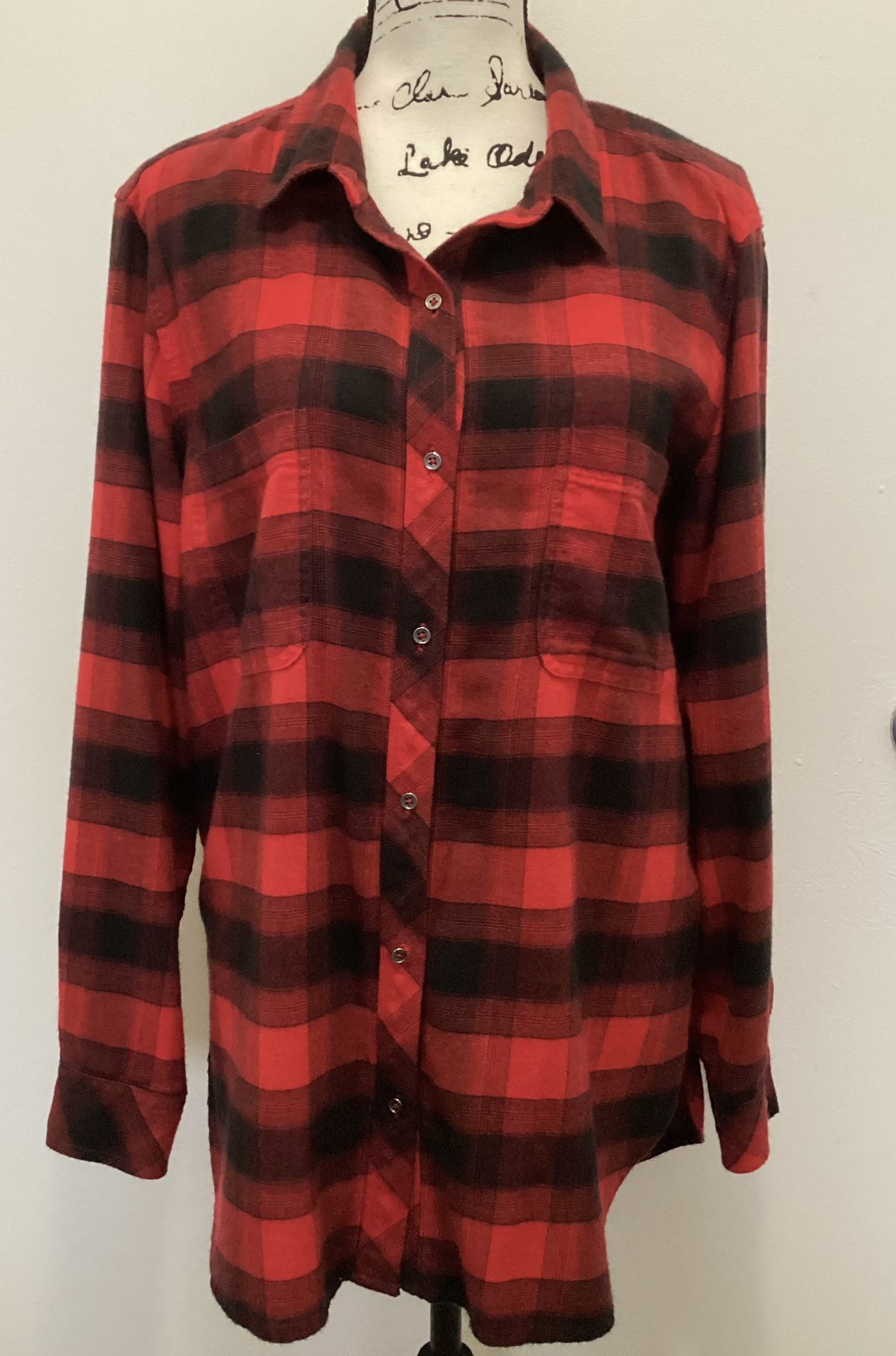 Athleta Red Plaid Flannel Button Up Size L Used 