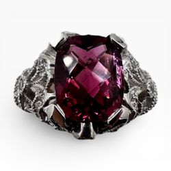 14K White Gold Ring with 6.00 Ct. Rubellite and Diamonds. (Size 6.50)