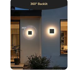 EDISHINE 2 Pack Small LED Outdoor Wall Lights, 3000K-5000K Dimmable Wall Sconce, Square Modern Exterior Lighting Fixtures, IP65 Waterproof Aluminum Ou