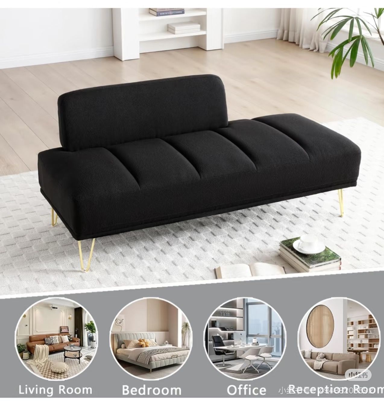 56.3" Modern End of Bed Bench, Velvet Upholstered 2 Seat Sofa Couch with Gold Metal Legs, Entryway Ottoman Bench for Bedroom and Living Room (Orange)