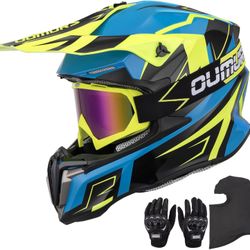 Adult ATV Dirt Bike Helmet with Goggles Gloves & Mask Adjustable Sun Visor Motorcycle Adult Helmet Off-Road Motocross Downhill Moped MX for Unisex-XXL