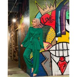 Satin Pants Suit Medium 