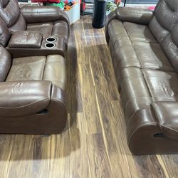Brown leather furniture set