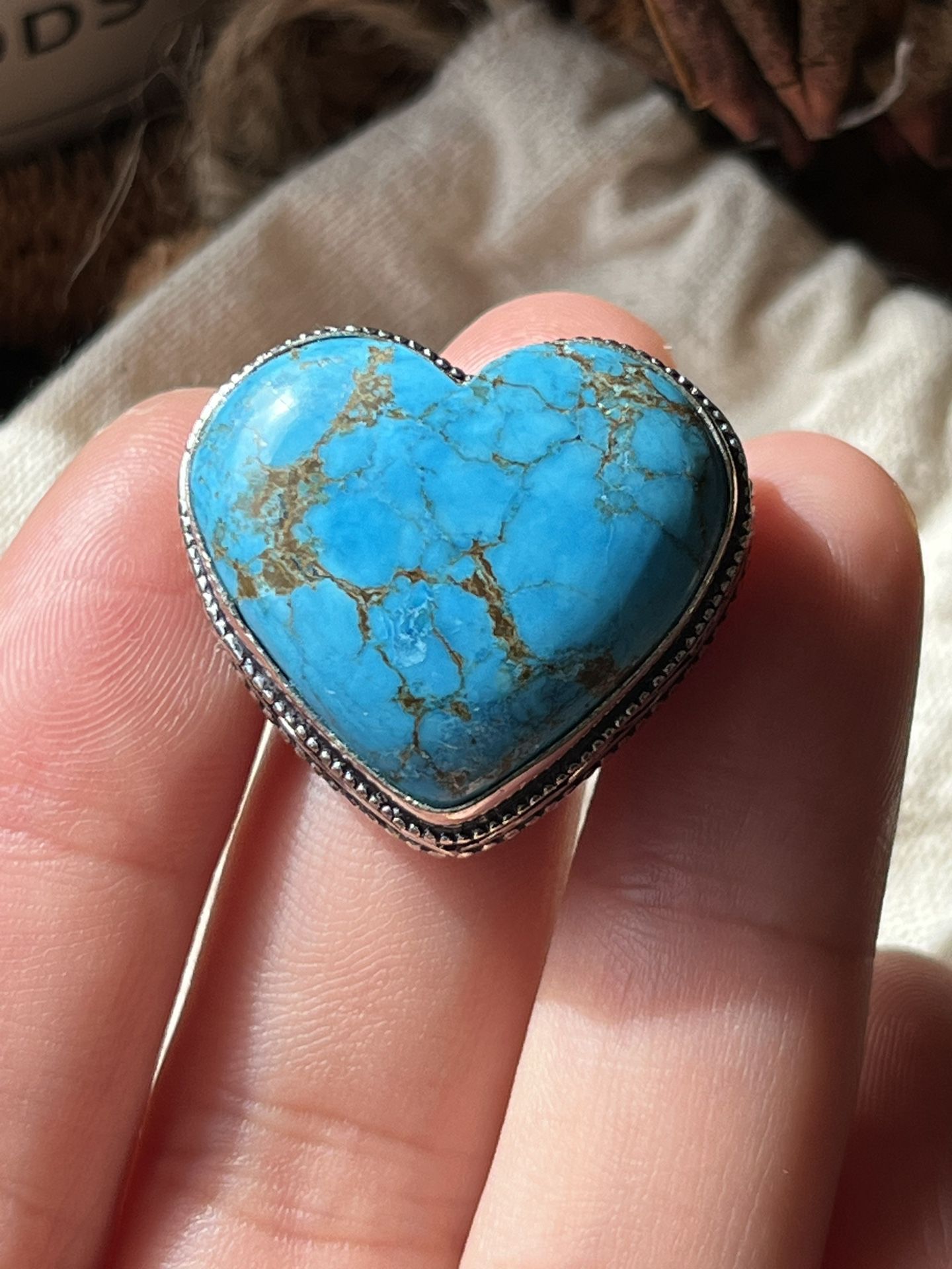 Size 7.5 925 silver overlay turquoise heart ring